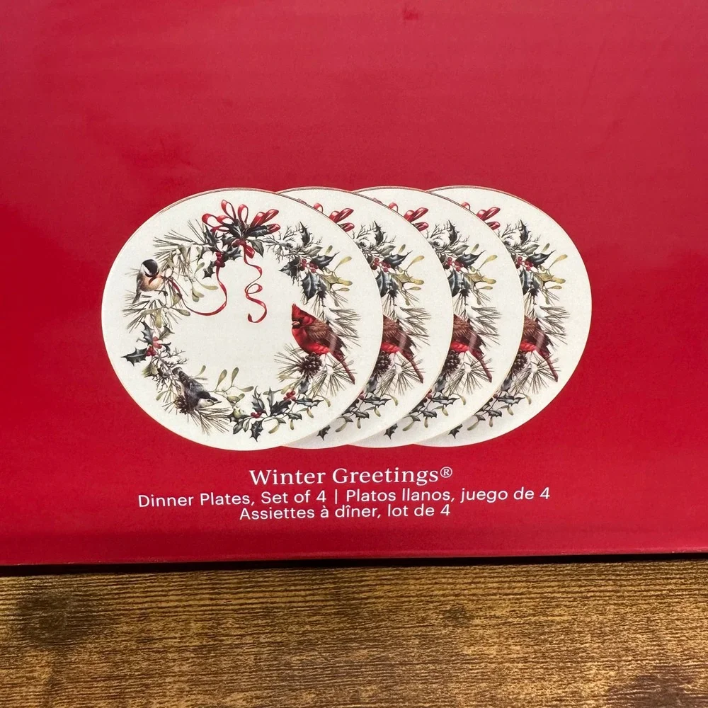 Lenox Winter Greetings Dinner Plates Set of 4 Catherine McClung Porcelain 897091